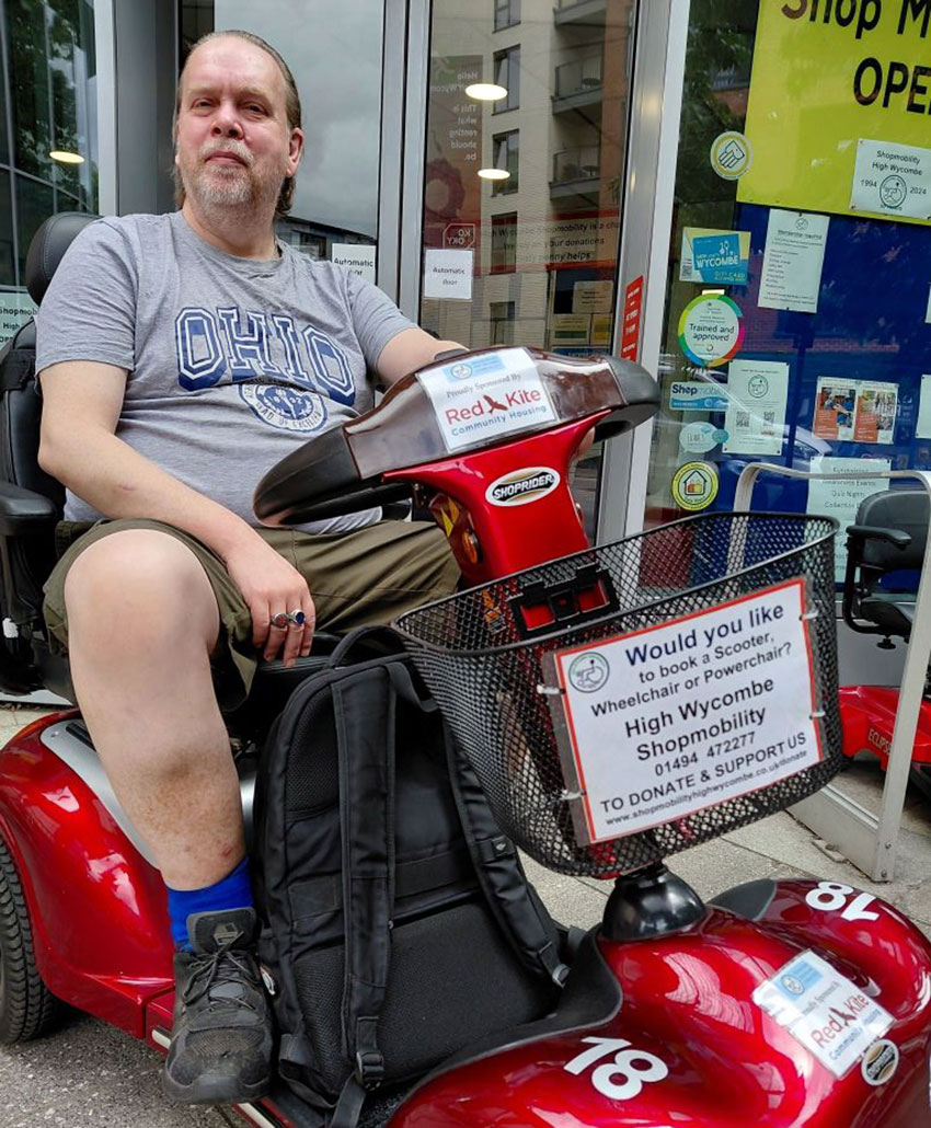 Rob on a Shopmobility High Wycombe mobility scooter
