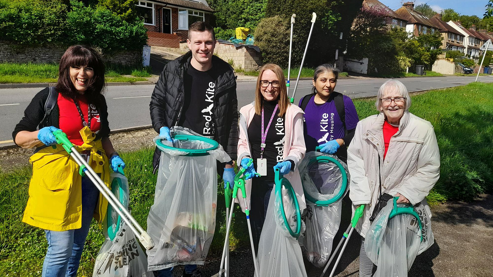 Red Kite members of staff litter picking in the Wycombe Marsh area in High Wycombe