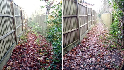 Before and after pictures of a footpath on Booker Common