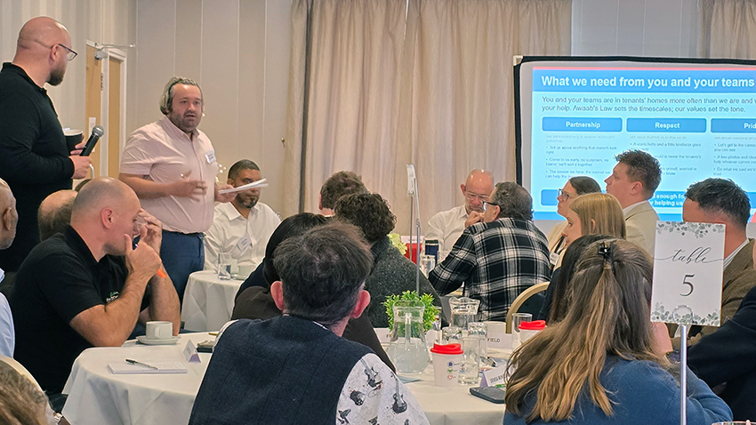 Attendees at Red Kite's first Contractor Partnership Day listening to a contribution from Ashley Porter, Interim Repairs and Voids Manager