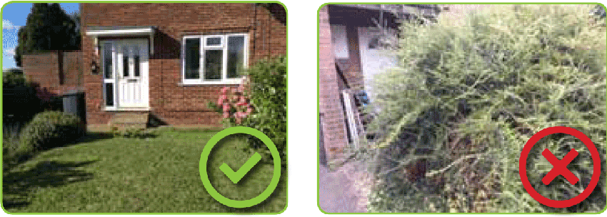 (L) A home with a tidy hedge; (R) A neglected and overgrown hedge