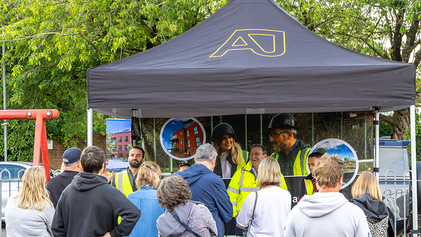 Local residents at the Alexander James Contracts gazebo for the Shelley Road development site event