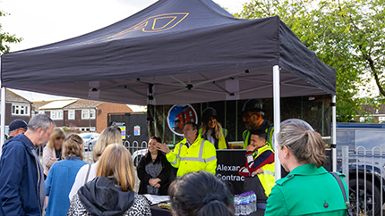Local residents at the Alexander James Contracts gazebo for the Shelley Road development site event