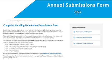 2024 07 04 Complaint Handling Code Annual Submissions Form Screenshot