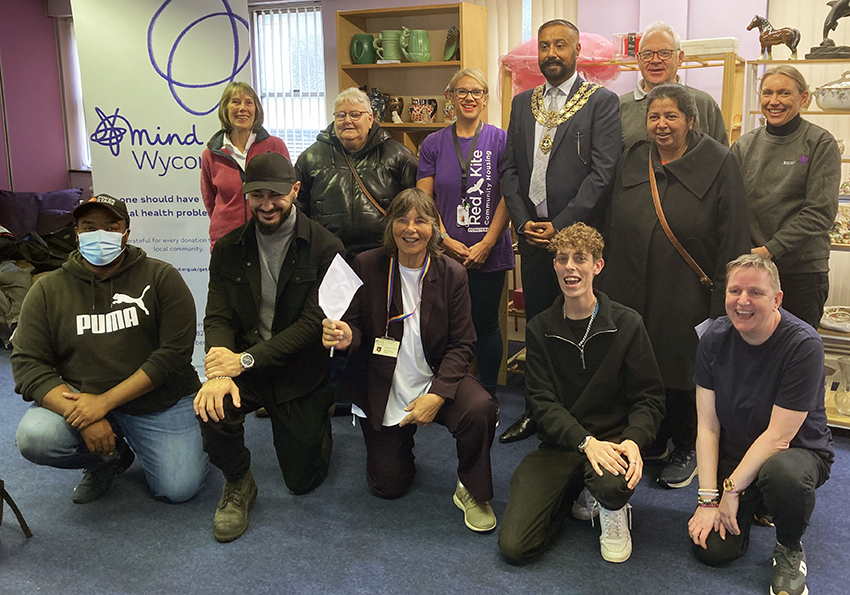 Red Kite staff and volunteers with Councillor Imran Hussain, Mayor of High Wycombe, and Councillor Julia Wassell at the launch of the Free Space Recycling Centre