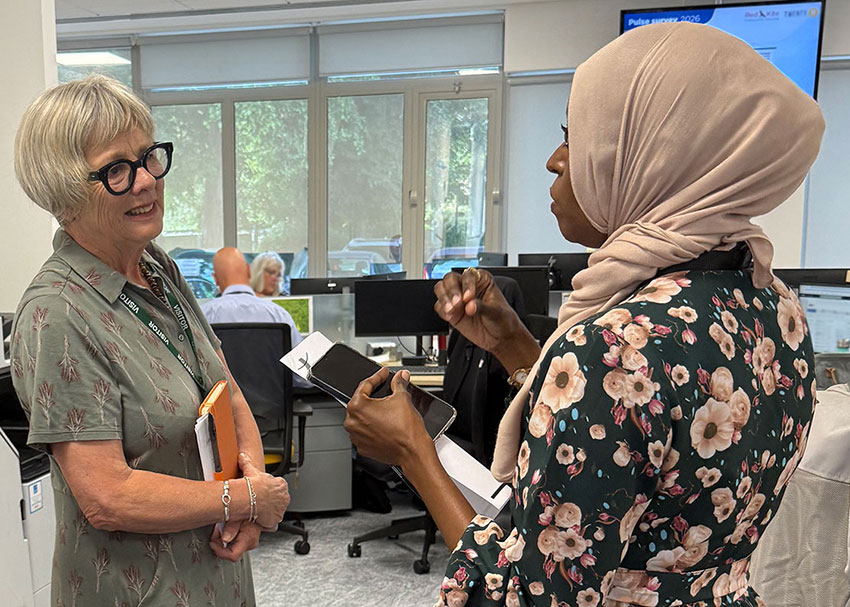 Maggie Galliers CBE, Chair of the National Housing Federation, talking to Halima Hassan, Red Kite's Head of Relationships