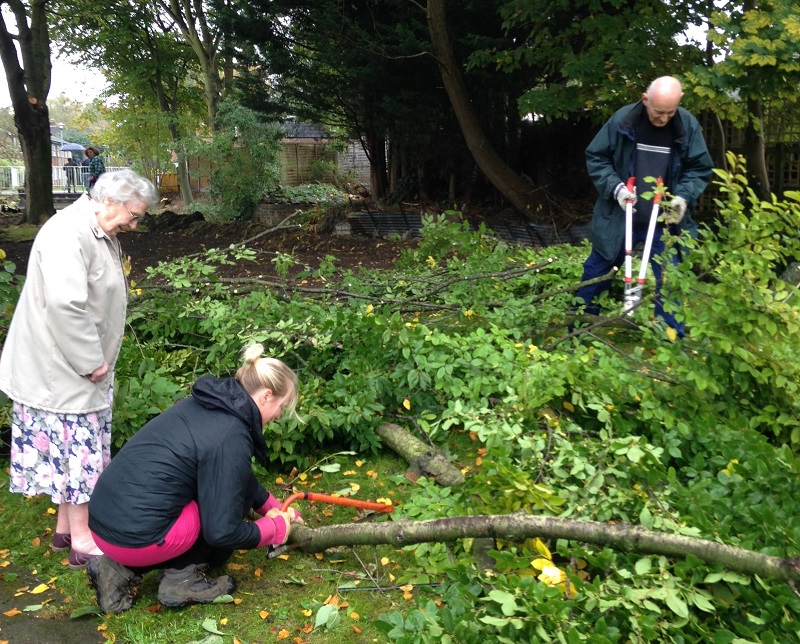 Helping out with volunteers