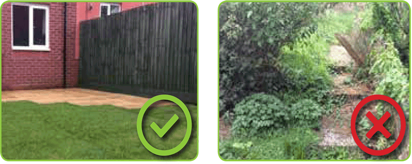 (L) A home with a well-maintained fence; (R) A neglected and damaged fence