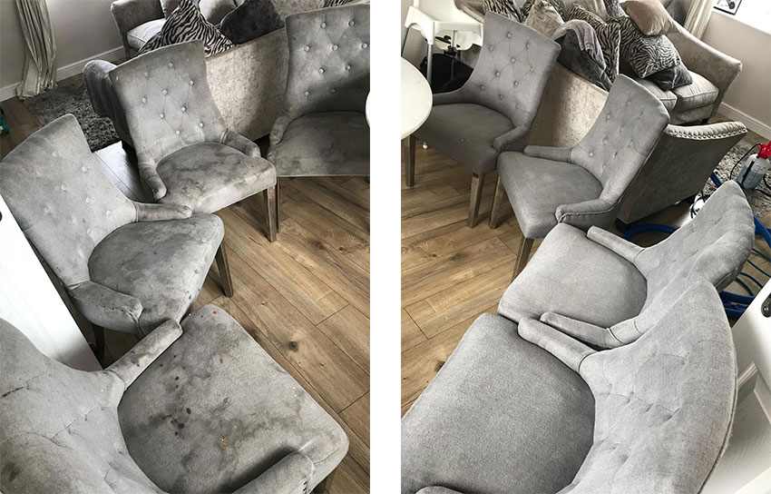 Chairs before and after cleaning by Supreme Carpet Cleans