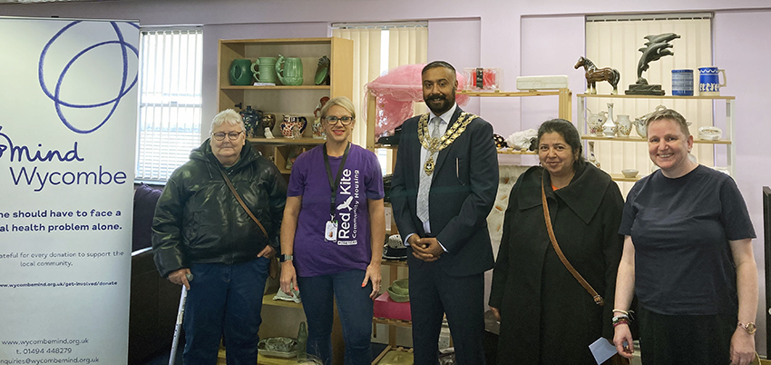 Red Kite staff and volunteers with Councillor Imran Hussain, Mayor of High Wycombe, at the launch of the Free Space Recycling Centre