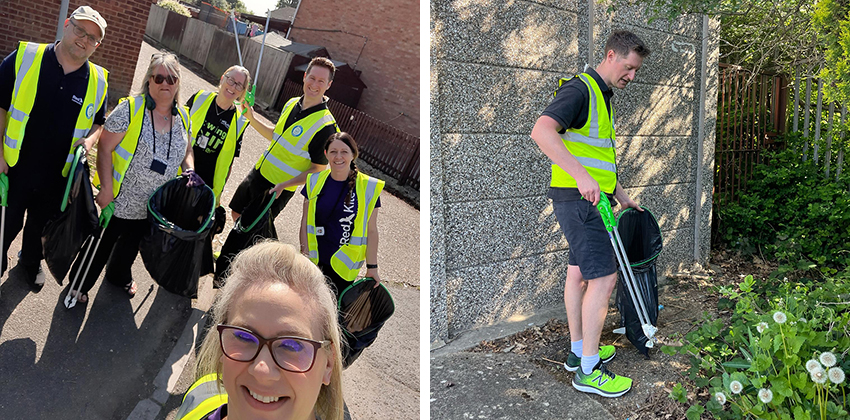 (L-R) The Estates team; a member of the team litter picking